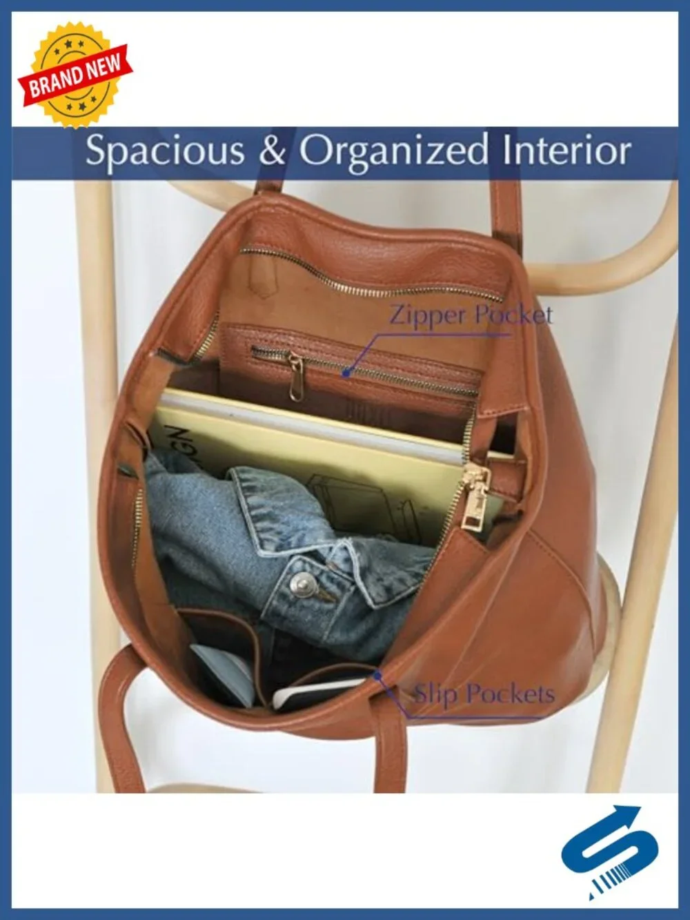 Zipper Tote Handbag Women Vegan Leather Work Travel Purse